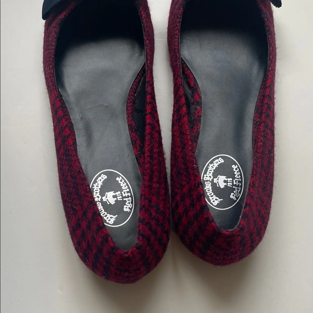 Brooks Brothers Navy and Red Plaid Pointed Toe Ballet Flat Shoes